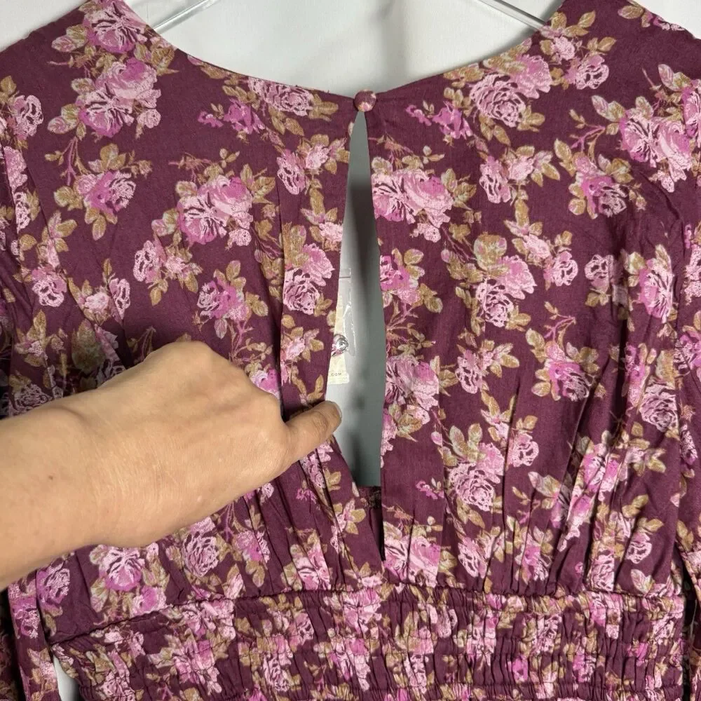Free People “Keep You” Mini Dress In Berry Combo Floral Sz Small New